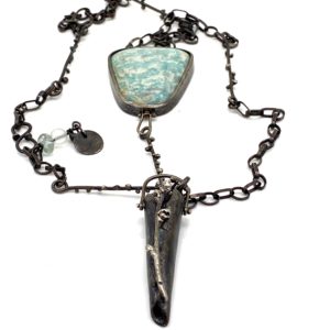 Floral Fields Sterling Silver and Amazonite Rustic Flower Necklace by Susan Wachler Jewelry