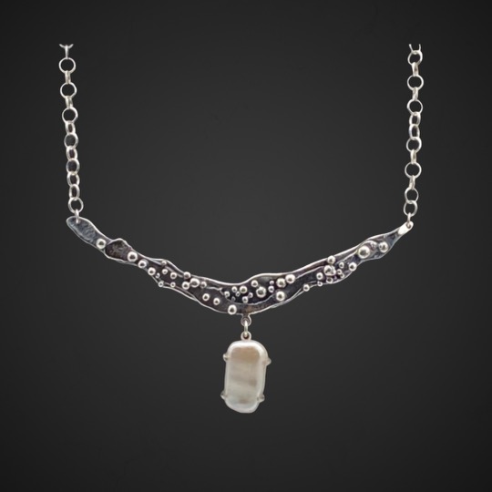 Pearl Depths Forged Silver and Pearl Necklace by Susan Wachler Jewelry
