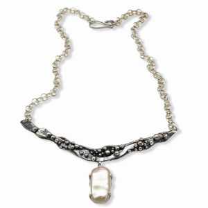 Pearl Depths Forged Silver and Pearl Necklace by Susan Wachler Jewelry