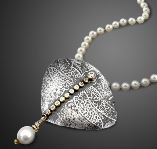 Flight of Pearls White Pearl Dragonfly Necklace by Susan Wachler Jewelry