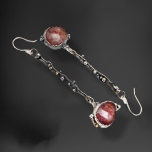 Strawberry Quartz Silver and Gold Gemstone Earrings by Susan Wachler Jewelry