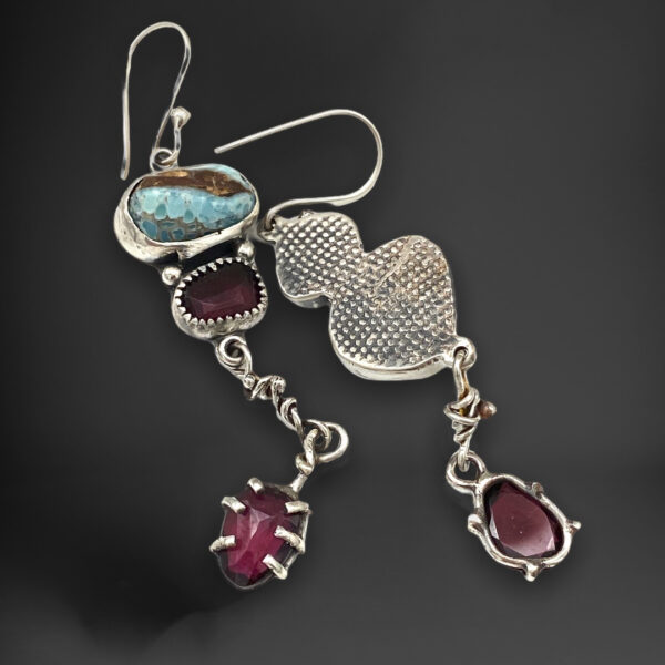 Brilliant Colors Blue Hemimorphite and Rhodolite Garnet Earrings by Susan Wachler Jewelry