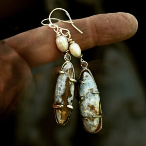 Rustic Hemimorphite and Pearl earrings by Susan Wachler Jewelry