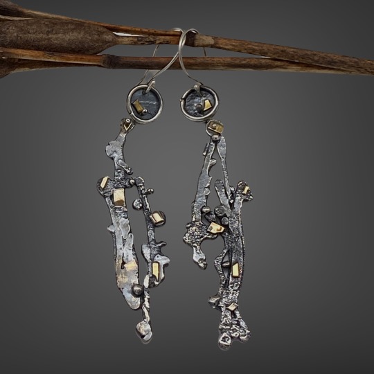 Sculptural Connections Silver and Gold Earrings by Susan Wachler Jewelry