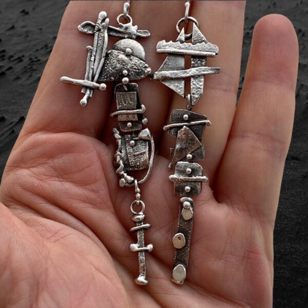 Sculptural Dangles Sterling Silver Earrings by Susan Wachler Jewelry