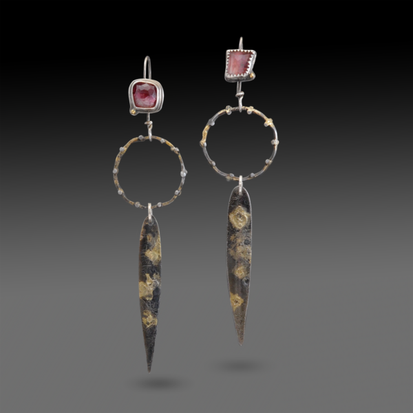 Tourmaline Hoops Earrings with Silver, Steel and Gold